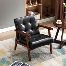 Retro Holzsessel Sessel Wohnzimmer Loungesessel Polsterstuhl mit Armlehnen Retro Sessel mittelalterlicher Holzrahmen Designstuhl aus Kunstleder und