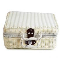 Panier de pique-nique en rotin imitation rétro, valise tissée, accessoires de photographie tissés à la main, rangement blanc