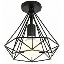 Goeco - Retro industrial ceiling lamp 25cm in diamond -shaped suspension luminaire for dining room, bar, bedroom (black)