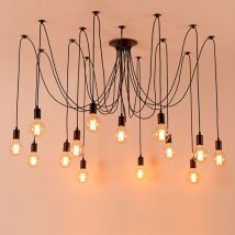 Stoex - Lámpara De Techo Retro Lámparas De Colgar Lustre Con 14 Brazos De Araña Para Bombilla E27 Cada Cable 200CM Longitud Ajustable (Negro)