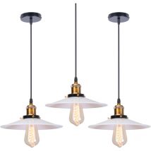 3PCS Rétro Lustre Suspension Industrielle 26cm Plaofnnier Fer Abat-jour en Métal Blanc