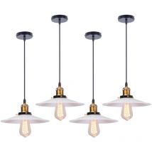 4PCS Rétro Lustre Suspension Industrielle 26cm Plaofnnier Fer Abat-jour en Métal Blanc