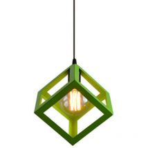 Lustre Suspension Cage Cube en Métal E27 Plafonnier Luminaire Vintage Industrielle Vert