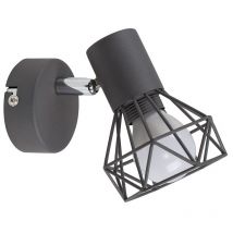 Minisun - Angus Retro Style Metal Basket Cage Wall Light Fitting In Pewter Grey Finish