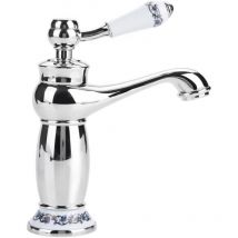 Sunxury - Rétro Mitigeur Robinet de Lavabo Laiton Céramique Évier Robinet Bleu Et Blanc en Porcelaine à Long Cou Vintage Floral avec l'entrée Robinet