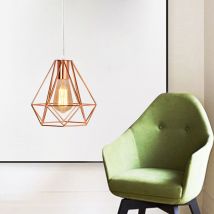 Axhup - Metal Pendant Light Rose Gold, Vintage Diamond Chandelier, Industrial Ceiling Light with Lampshade for Living Room Dining Room Bar Balcony