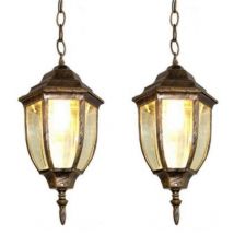 Retro Pendant Light Antique Glass Ceiling Hanging Light Shade Indoor Outdoor Chandelier Bronze Ø16CM 2Pcs