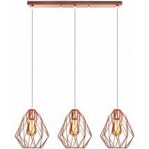 Wottes - Retro Pendant Light Edison Style Ceiling Lamp Shade Wrought Iron Chandelier 3 Lights Rose Gold