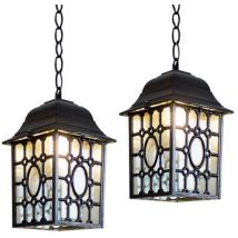 Retro Pendant Light Glass Metal Ceiling Lamp Adjustable Hanging Lamp for Kitchen Dining Room Black 2Pcs