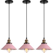 Retro Pendelleuchte, 22cm Hängelampe Vintage Industrial Style Metall Deckenleuchte E27 Für Esszimmer Küche Restaurant Cafét Bars - 3pcs Hellrosa