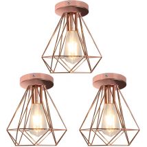 Axhup - Rétro Plafonnier Cage en Métal E27 Luminaire Vintage Rétro Doré Rose 3PCS