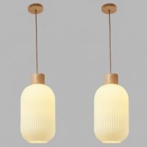E27 Modern Pendelleuchte Höhenverstellbar Hängelampe Glas Holz Deckenleuchte Lampenschirm Ø14CM 2 Stücke