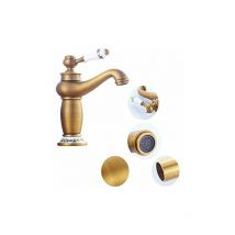 Peny - Rétro Mitigeur Robinet de Lavabo Laiton Céramique Évier Robinet Bleu Et Blanc en Porcelaine à Long Cou Vintage Floral avec l'entrée Robinet