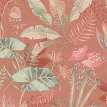 Retro Tapete Profhome 393482 Heißgeprägte Vliestapete Leicht Strukturiert Mit Floralen Ornamenten Matt Rot Lachs-orange Hell-grün Rosa 5,33 M2