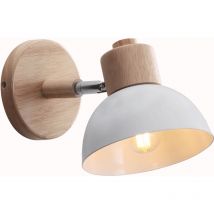 Wottes - Modern Indoor Wall Lamp Metal Wooden Wall Light Rotatable Wall Sconce Ø15CM White