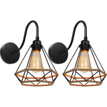 Retro Wall Lights Black Cage Wall Lamp Metal Hemp Rope Wall Sconce - 2 Pack