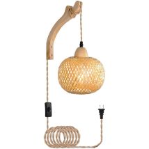 Retro-wandleuchte Aus Holz, Bambuslaterne Für Den Innenbereich, Kreative E27-wandleuchte Mit Stecker Und Schalter (leuchtmittel Enthalten)