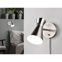 Wandstrahler enzo Retro Silber mit Schalter & Stecker, Breite 12cm