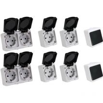 Rev Ritter - rev AquaMini 8tlg. IP54 Feuchtraum Steckdosen Aus-/Wechselschalter Doppelsteckdose Set Aufputz
