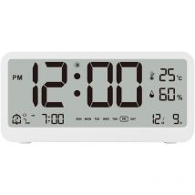 Curconsa - Réveil, horloge numérique multifonctionnelle 8001-EN, luminosité led, température réglable, affichage de l'humidité, réveil avec deux