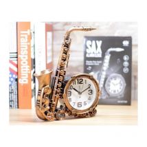 Feiyue - Réveil à piles Horloge saxophone rétro Ornements de bureau créatifs Argent