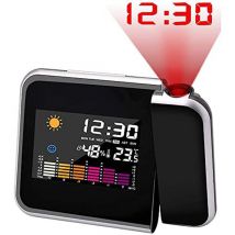Longziming - Réveil à projection, calendrier à écran couleur, station météo personnelle pour chambre à coucher, projecteur à intensité variable,