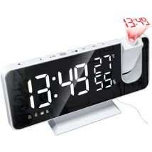 Decdeal - Réveil à projection miroir, réveil, compteur de température et d'humidité, radio, fonction de chargement de téléphone portable quatre en