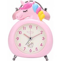 Réveil silencieux licorne filles double cloche réveil enfants, avec veilleuse pour chevet chambre d'enfant 10cm (rose)-Fei Yu
