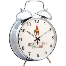 Biscottini - Réveil de chevet Horloge de table et murale Grand réveil en métal Horloge analogique avec cadran décoré Réveil matinal argenté