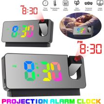 Réveil de projection led Horloge numérique Projection sur plafond Mur Affichage de la température de la date Horloge de chevet pour chambre Blanc