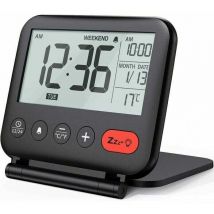 Gotrays - Réveil de voyage Mini horloge numérique lcd portable avec calendrier rétro-éclairé 12/24 heures température miroir de maquillage petite