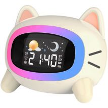 Jalleria - Reveil Enfant Educatif Jour/Nuit, Réveil Enfant avec Veilleuse, Machine Sonore, Deux Alarmes, Mode Week-End, Réveil Rechargeable