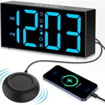 Rnemitery - Réveil numérique avec vibration, alarme matinale extra forte, lumière led 7 pouces, réveil vibrant pour sourds et malentendants, fonction