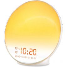 Lifcausal - Réveil lumineux pour enfants, gros dormeurs, chambre à coucher, avec simulation de lever de soleil, s'endormir, deux alarmes, radio fm,