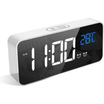 Réveil Numérique, Alarm de Réveil led avec Fonction de Snooze, Charge des Ports usb Blanc-Nazalus