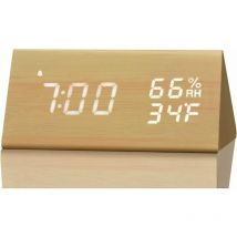 Lablanc - Réveil numérique, avec affichage de l'heure électronique à led en bois, 3 réglages d'alarme, détection d'humidité et de température,