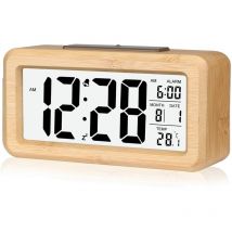 Réveil numérique en Bambou à réglage Facile avec température, Réveil Digital, pour Chambre à Coucher