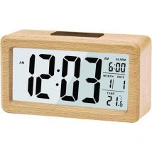 Ersandy - Réveil Numérique en Bois, Réveil lcd Horloge Digitale sans Tic-tac avec Affichage Date, Température, Fonction Snooze, Horloge Numérique