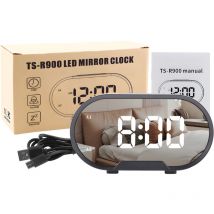 Decdeal - Réveil numérique led, grand écran de 5,5 pouces, surface miroir, réveils électriques pour le maquillage avec mode de gradation, volume