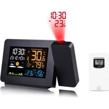 Réveil de projection avec capteur extérieur, station météo personnelle pour chambre à coucher, projecteur à intensité variable, double alarme,