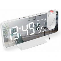 Reveil Projecteur,Radio Réveil avec Température,Humidité,Ecran led Miroir de 7,5 Pouces,Snooze Double Alarme,4 Luminosité de L'écran avec Fonction de