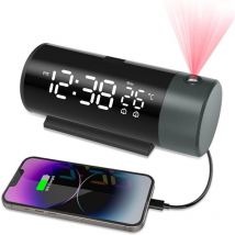 Basetbl - Reveil, Reveil Projecteur Plafond 180°, Horloge Numérique Grand Écran led, Reveil numerique, Date 12/24H et Luminosité Réglable à 4