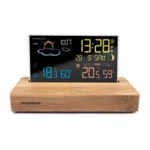 Réveil station météo Thomson Bois foncé - Affichage température, Hygrométrie, Double alarme, usb-c, Sonde sans fil
