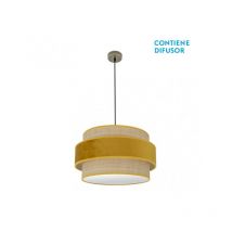 Senko - Reyes Anhänger 2xe27 Leder/Natur-Yema regx50x50 cm