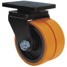 Ruedas Alex - rueda giratora placa 10hlr250-hub hierro-poliur.naranja(doble) eje bolas