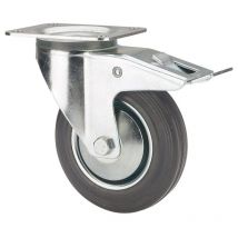 Ruedas Alex - rueda giratora placa freno 120-100-3 cp metalico-goma negra eje rodillos