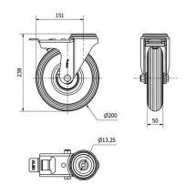 Rueda giratora agujero m12 freno 20zvfd200-rilr metalico-neumatica gris rodil