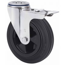 Rueda giratora agujero m12 freno inox.20zvifd200-psn poliamix-goma negra liso