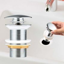 Rhafayre - Automatic Pop Up Without Overflow Push Open Drain for Sink in Chromed Copper for Basin without Overflow (Chrome without Overflow)