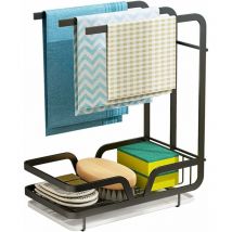 Organisateur d'évier - égouttoir mural pour serviettes, éponges, brosse avec bac d’égouttement pour cuisine et salle de bain (noir)